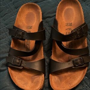 Birkenstock Black Leather Footbed Sandals